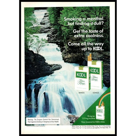1974 Kool Cigarettes Taste of Coolness Vintage Print Ad Waterfall River Wall Art - Picture 1 of 1
